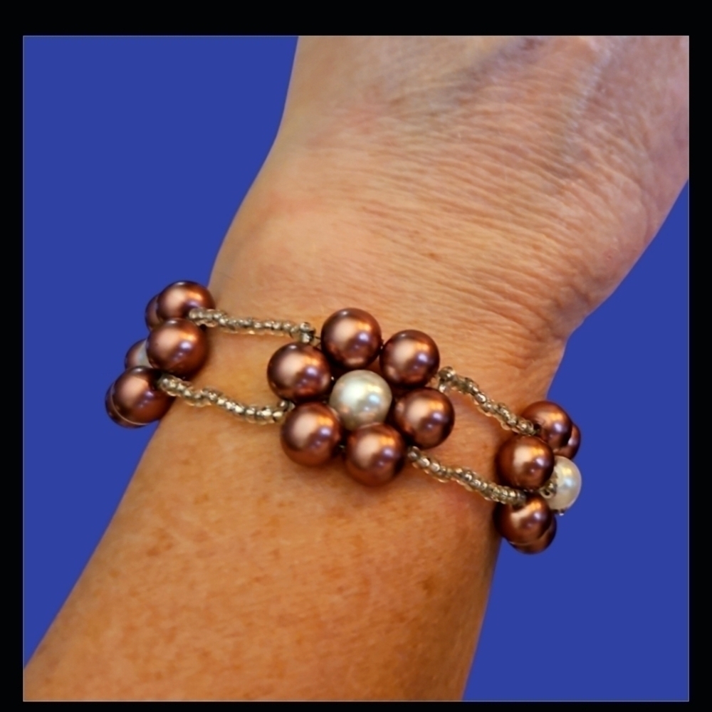 HANDMADE Fairycore Glass Pearl Beaded Woven Floral Coquette Bracelet